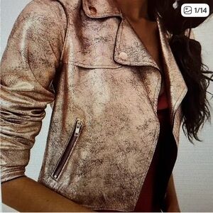 Anthropologie Brisa Metallic Faux Leather Moto Jacket